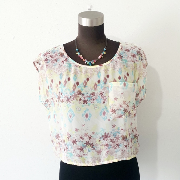 Decree Sheer Blouse Crop Top - Picture 1 of 10